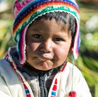 Little kids from reed islands of Uros