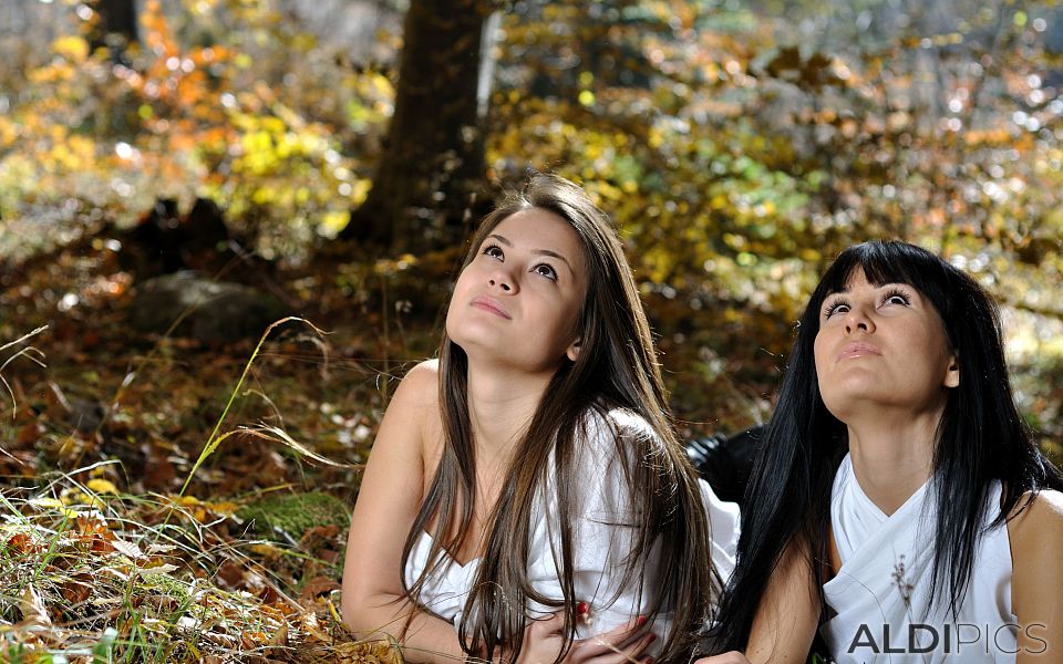 Fairies girls in autumn forest