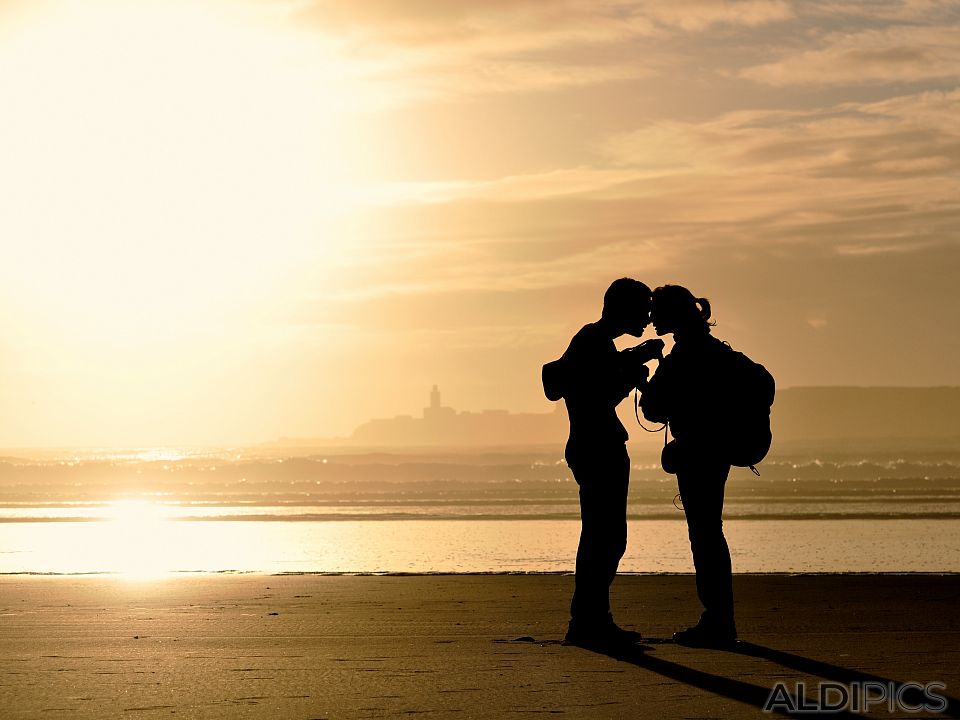 Couple in love on the beach of the Atlantic