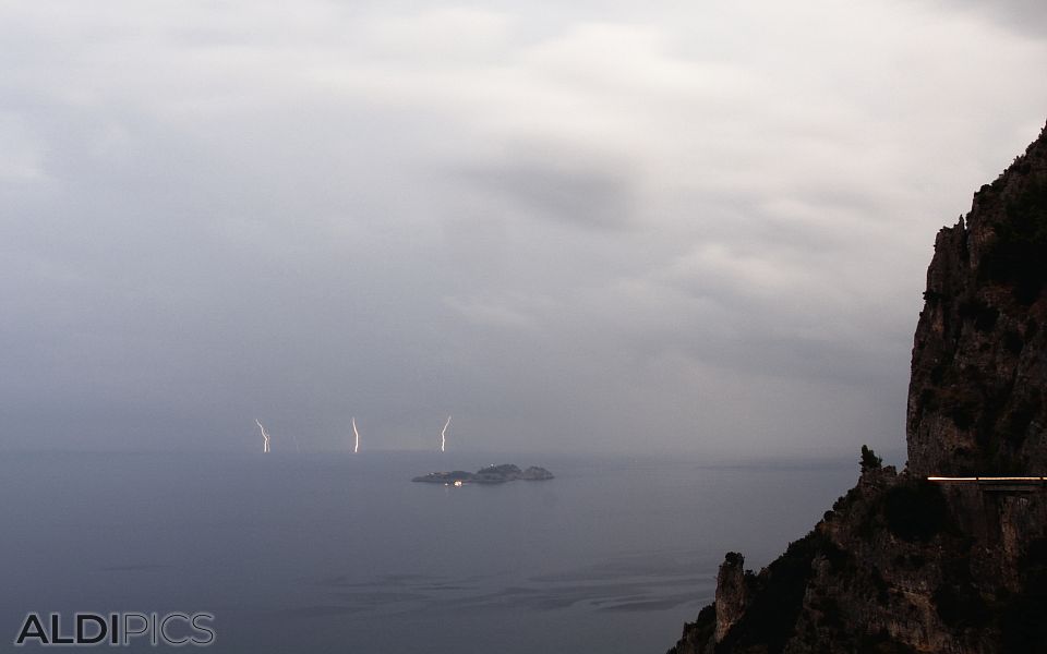 Light storm in the sea