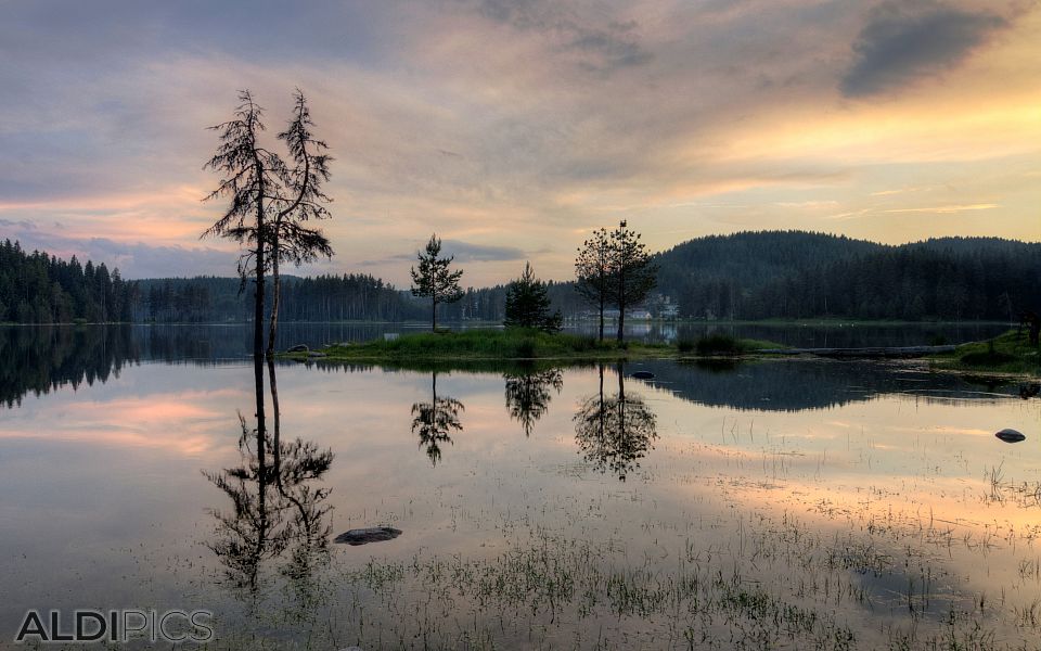 Sunset over Shiroka Polyana Dam