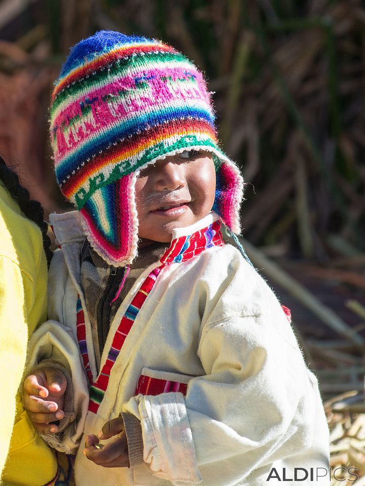 Little kids from reed islands of Uros