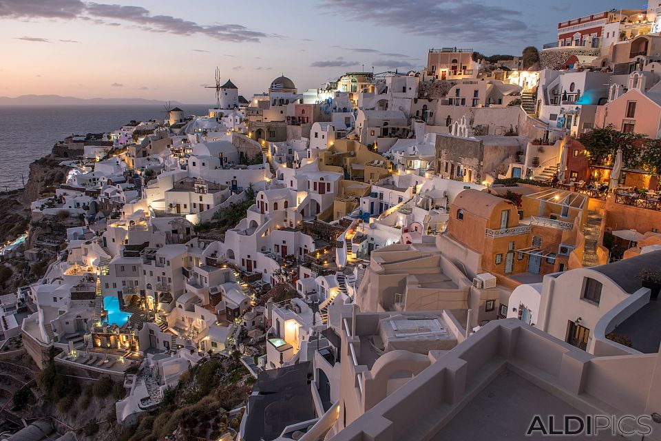 At sunset on Oia